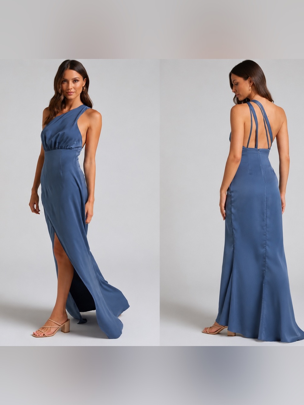 Showpo SANDARA MAXI DRESS - ONE SHOULDER STRAPPY BACK DRESS IN STEEL BLUE